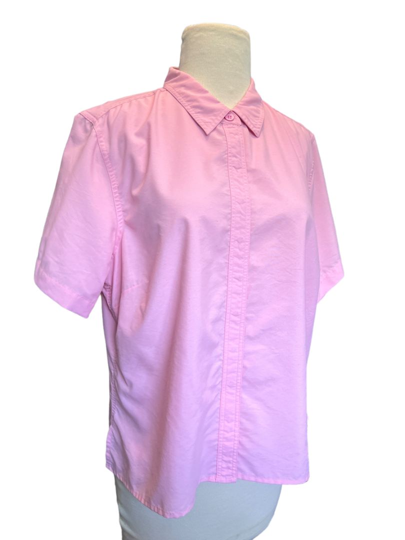 Large ExOfficio Pink Button Down Short Sleeve Shirt Outdoors