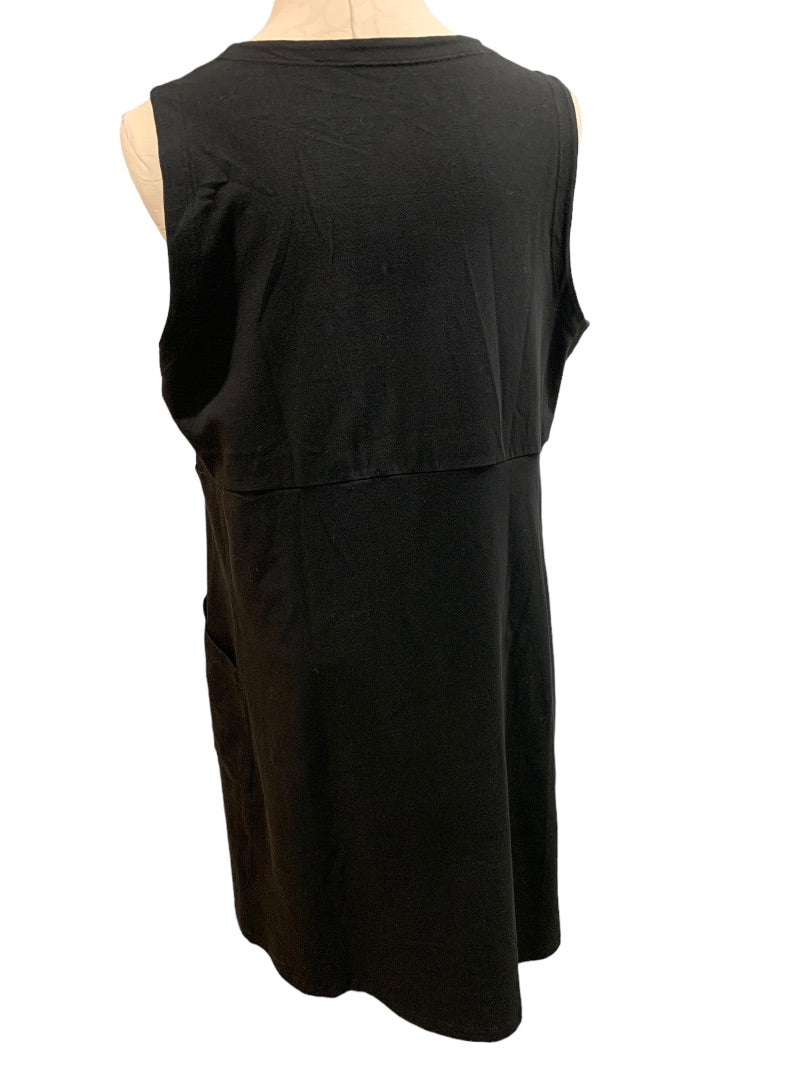 XL Eileen Fisher New Black  Organic Cotton Stretch Jersey Dress Pockets Sleeveless A-Line