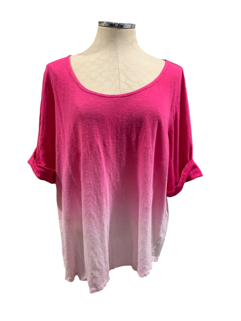 3X Lauren Ralph Lauren Womens Pink Ombre Scoop Neck Linen Tshirt Cuffed Sleeve