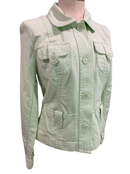 Size 8 Loft Womens Pastel Green Button Up Jacket 100% Cotton Fitted