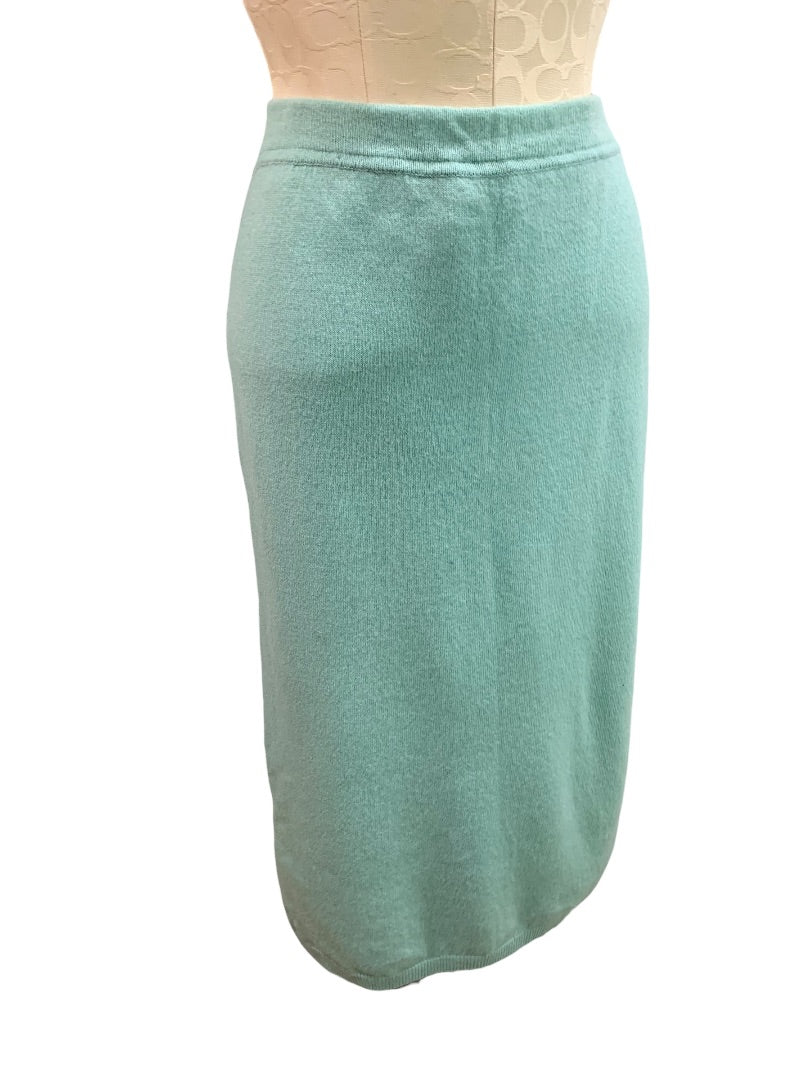 Size 48 (Large) Benetton Vintage 1980s Aqua Midi Pencil Skirt Lined Pure New Wool