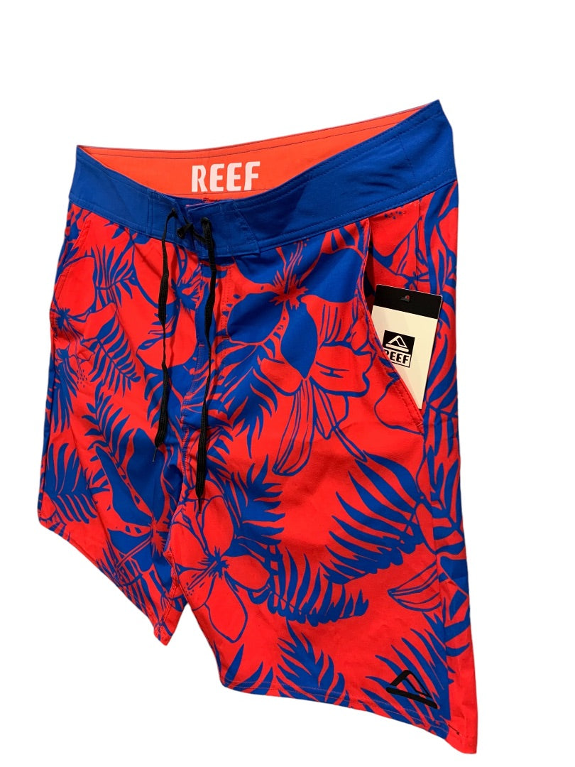 Size 34 Reef Mens New Board Shorts Swim Leon Hibiscus Red Blue