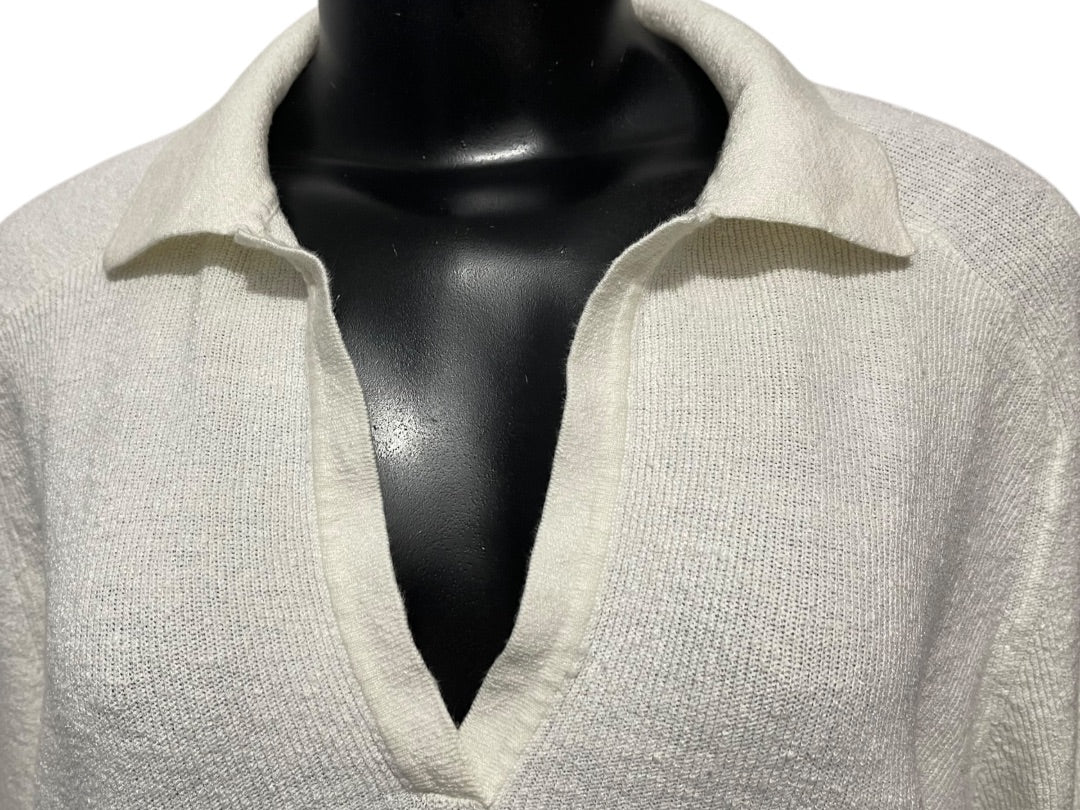 Large Eileen Fisher Linen Blend V-Neck Pullover Sweater Womens