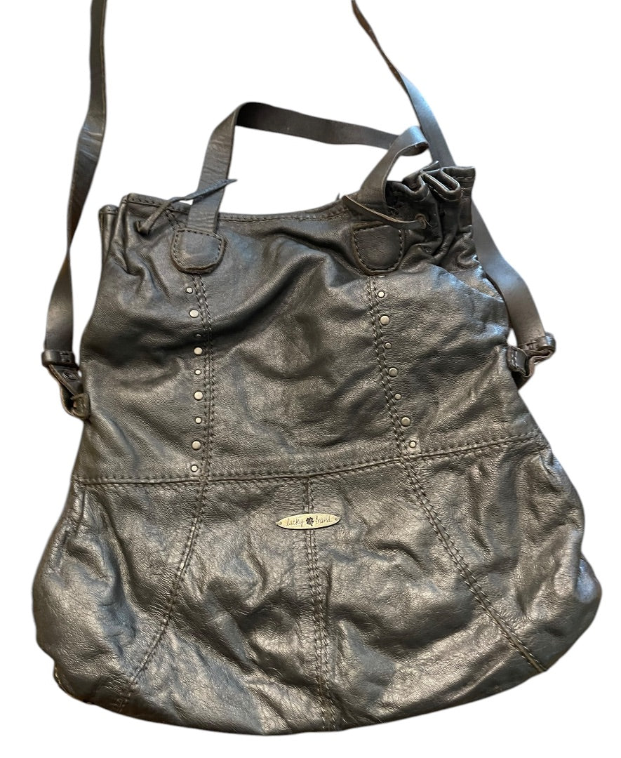 Lucky Brand Lambskin Foldover Crossbody Handbag Charcoal Gray