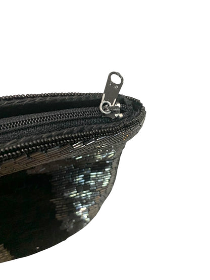 Adolfo Vintage 1990s Bugle Bead Clutch Demilune Bag Metallic