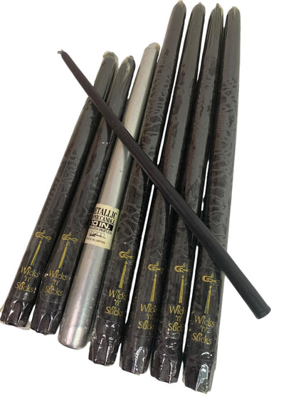 Lot of 8 Taper Candles 12 10 9 Black SilverWicks n Sticks