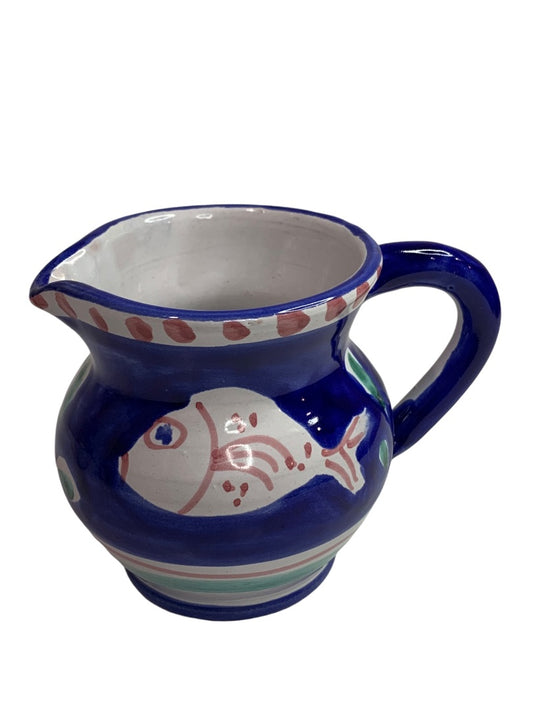 La Musa Vintage Italy Ceramic Fish Blue Creamer Pitcher 3.75 Inches