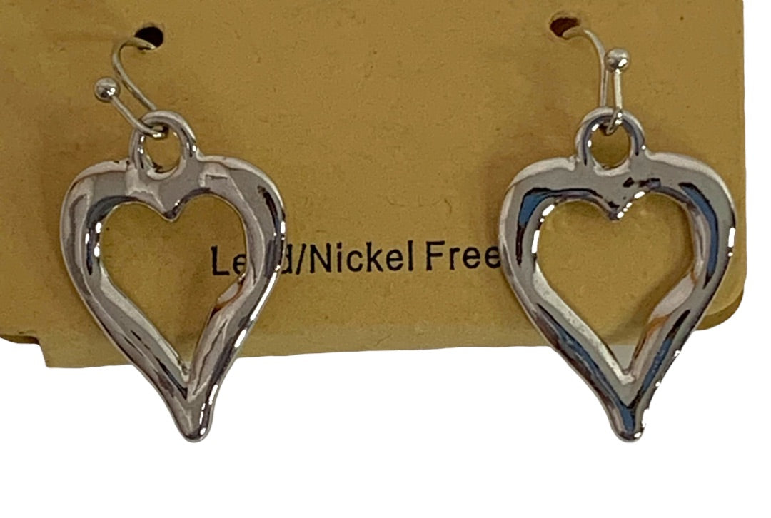 Venus Silvertone Heart Pierced Dangle 1.25 Inch Drop Earrings Hook