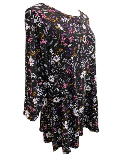 Size 14/16 Lane Bryant Womens Black Floral Swing Tunic Soft Jersey Knit