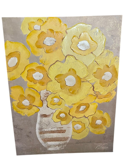 F. de Villeneuve Yellow Flowers in Vase Canvas Floral Wall Hanging