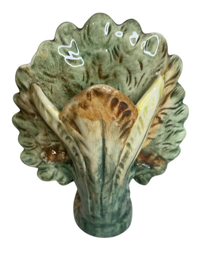 Antique Majolica Peacock Pocket Spill Vase 1900 Czechoslovakia 6 Inch