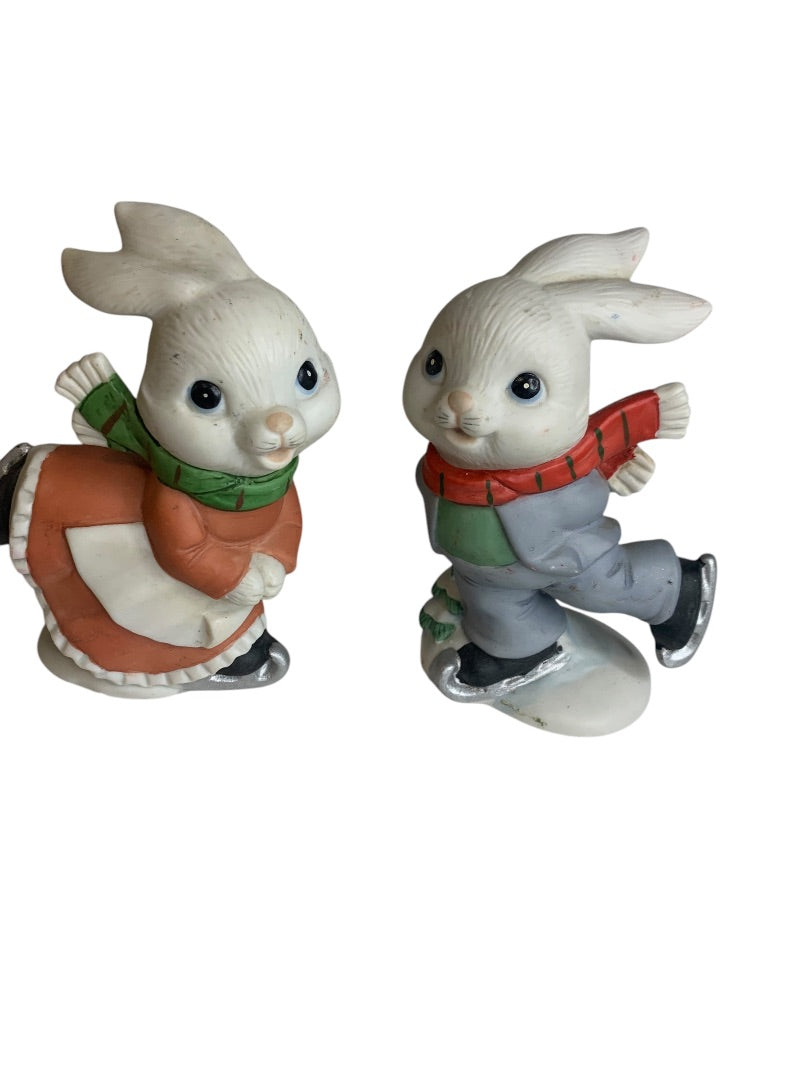 Homco Home Interiors 5305 Ice Skating Bunnies Figurine 4 Inch
