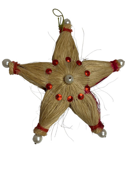 Vintage Christmas Straw Hanging Star Christmas Ornament Retro 4.25 Inch