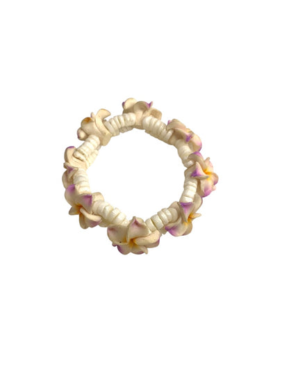 Plumeria Fimo Stretch Bracelet White Double Strand