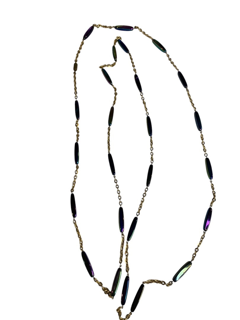 Vintage Goldtone Strand String Necklace Barrel Closure Purple Blue Green