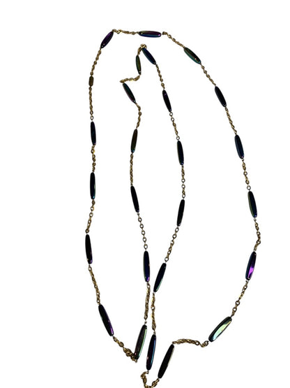 Vintage Goldtone Strand String Necklace Barrel Closure Purple Blue Green