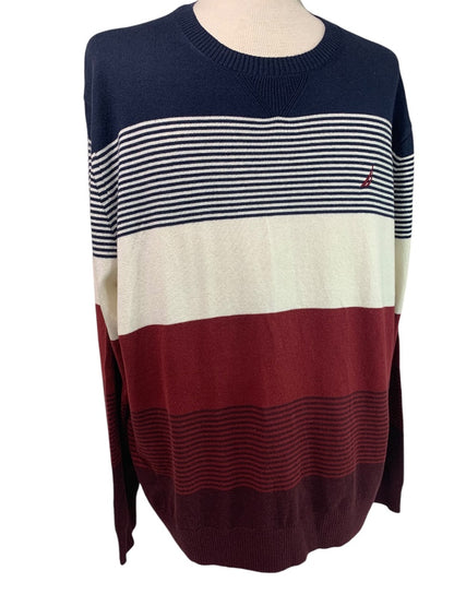 XXL NavTech by Nautica Mens New Striped Sweater Shipwreck Burgundy