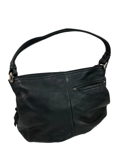 B Makowsky Black Pebbled Leather Shoulderbag Side Zip Pockets