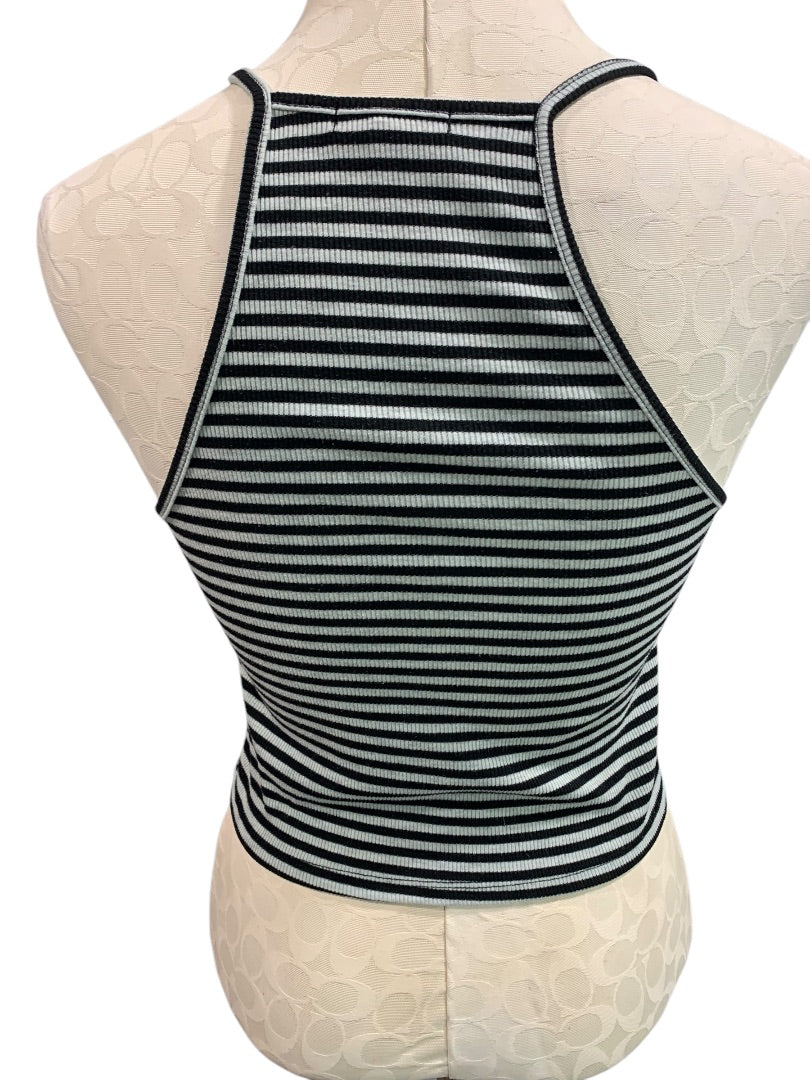 Medium WishList Junior Womens Gray Black Striped Crop Tank Shirt