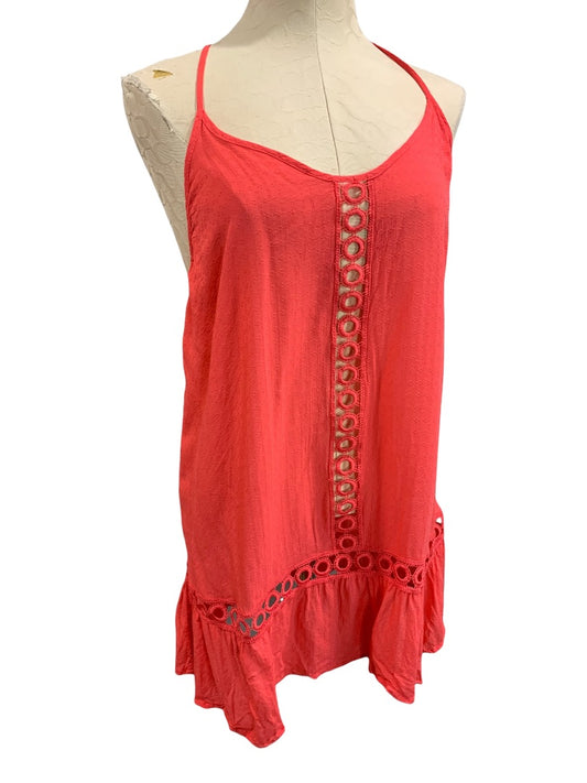 XS Chelsea28 Sheer Eyelet Coral Shirt Blouse Sleeveless Tunic