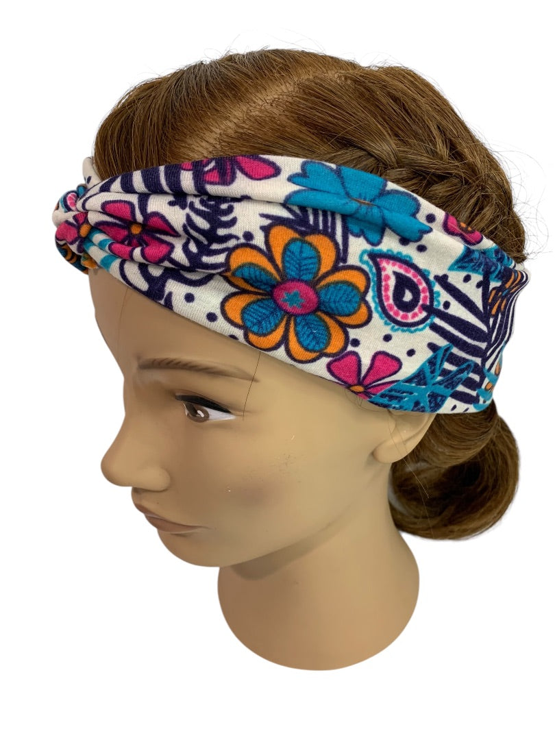 Lot of 5 Fabric Headbands Adult Soft Floral Vibrant Color