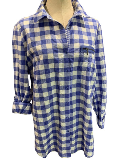 Large Multiples Womens Gingham Blouse Rolltab Sleeve Shirt