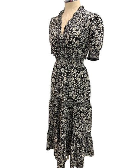 XS Max Studio New Floral Tiered Maxidress Black White Boho