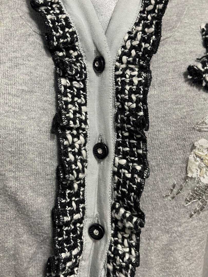 Large Charlotte Womens Gray Cardigan Sweater Hooded Cotton Rosettes