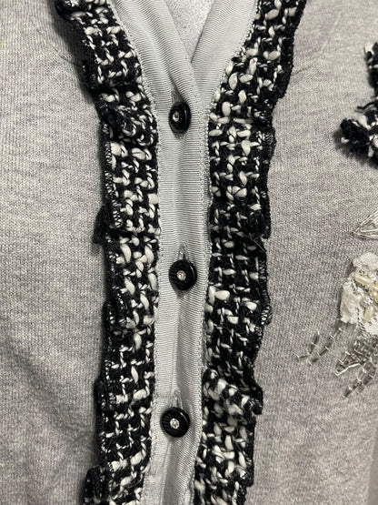 Large Charlotte Womens Gray Cardigan Sweater Hooded Cotton Rosettes