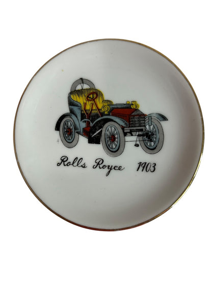 Vintage Set of 4 Antique Car 4” Gold Rim Porcelain Coasters Plate Ashtray