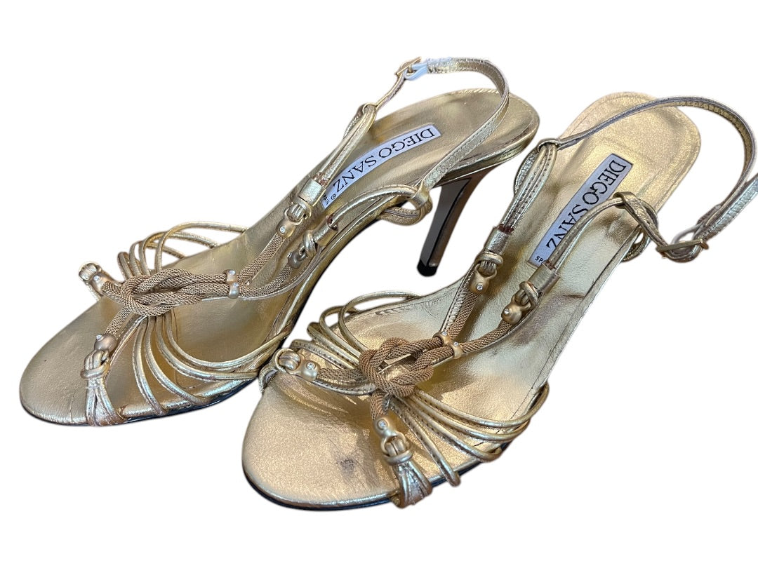 Size 7.5 Diego Sanz Spain Strappy Sandals Gold 3.5 Inch Heel