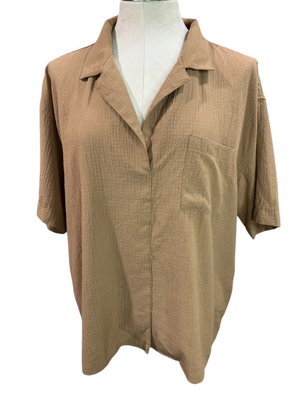 Large Calvin Klein Womens Brown Short Sleeve Button Up Shirt Blouse