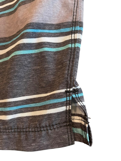Large Speedo Striped Board Shorts Drawstring Gray Blue Mens Swim