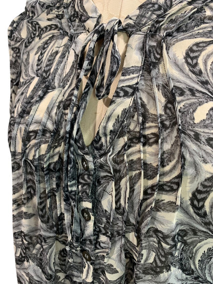 Medium Patterson J. Kincaid Womens Shirt Tie Neck Button Up Sheer Blouse