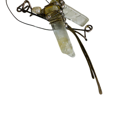 Quartz and Silvertone Handmade Artisan Brooch Pin Wire Wrap