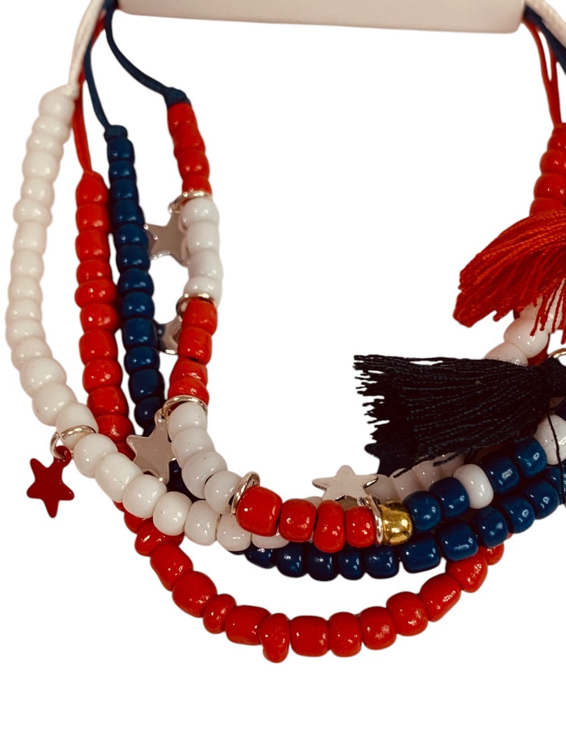 Claires New Set of 4 Beaded Slide Adjustable Bracelets Patriotic USA