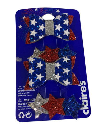 Claires New Set of 4 Patriotic Hair Bows Clip Glitter Sparkle
