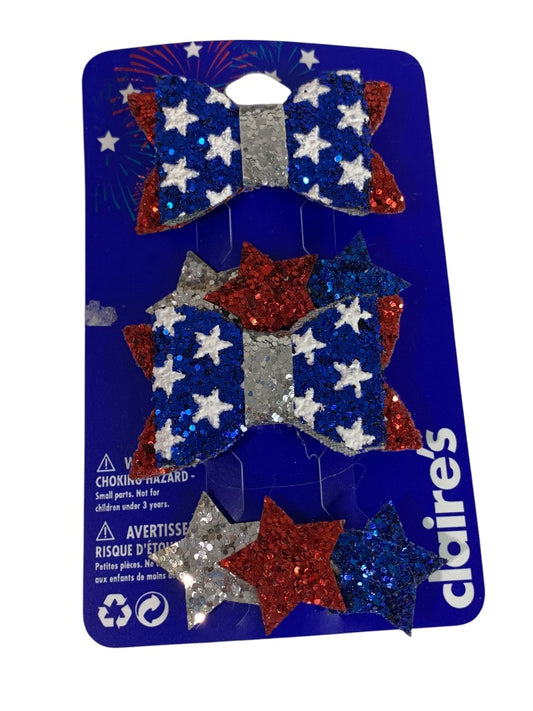 Claires New Set of 4 Patriotic Hair Bows Clip Glitter Sparkle