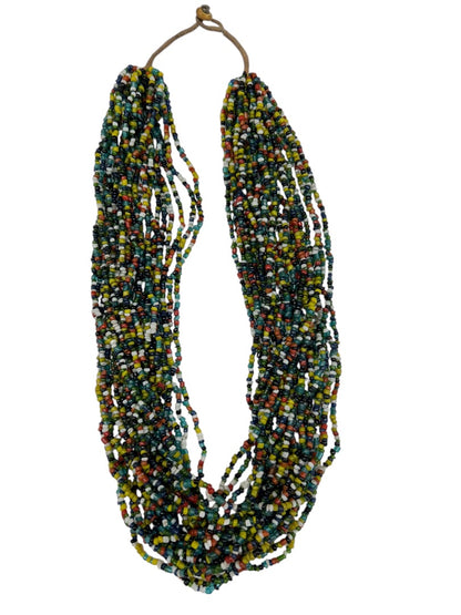 Multistrand Statement Seed Bead Necklace Twish Button Closure 23 Inch