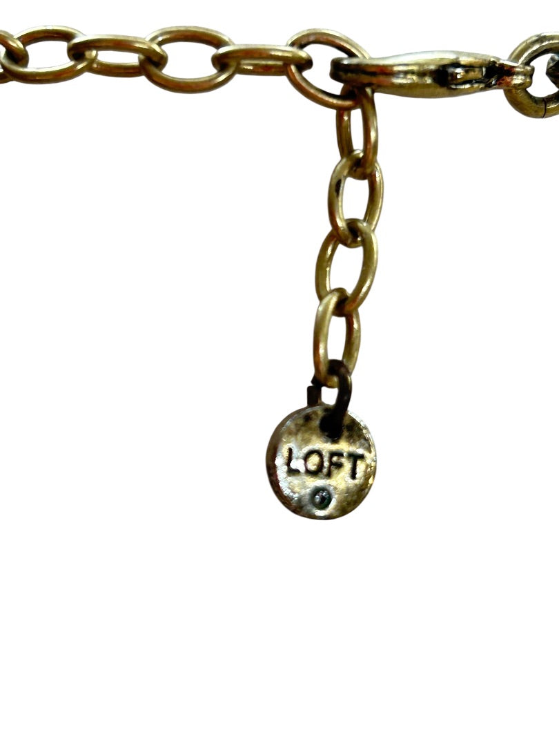 LOFT Chunky Statement Necklace Antiqued Goldtone Blue 20.5 Inch