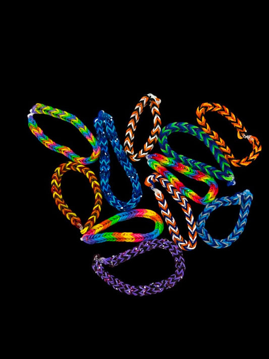 Set of 11 Rubberband Bracelets Rainbow Loom Assorted Sizes