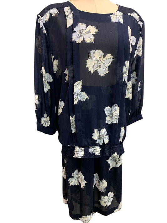 Size 20W Ms Russ Womens 1980s Sheer Skirt Shirt Outfit Navy Blue