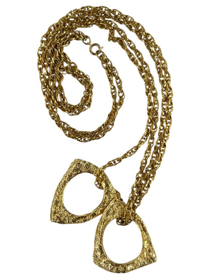 Goldtone Statement Necklace Double Strand 21 Inch Oversize Pendants