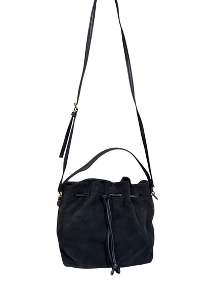 Talbots Blue Suede Drawstring Bucket Bag Purse Top Handle and Strap
