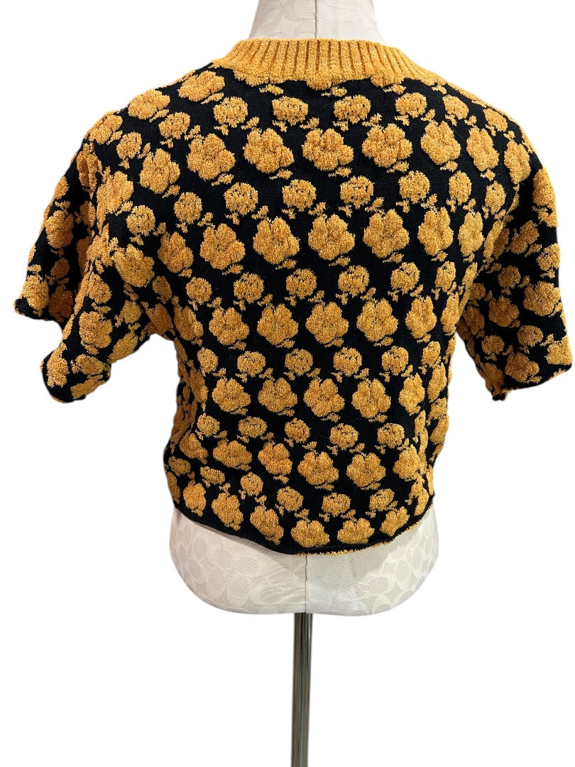 XS Urban Outfitters Retro Rosa Sweater Tee Gold Black Sparkle
