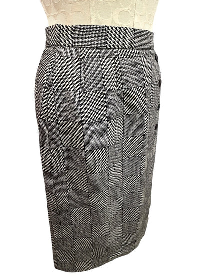 Jaeger Wool Skirt Vintage Checkered Side Button Made In Great Britain Size 24