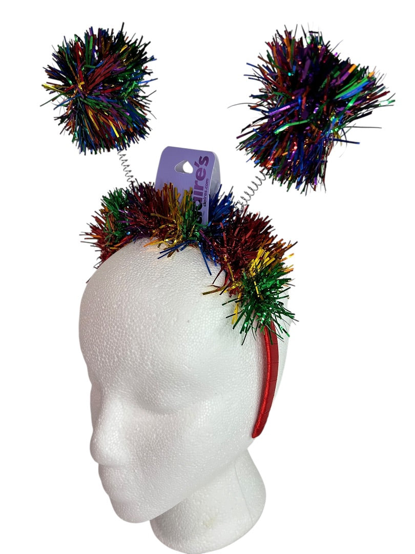 Claires New Bopper Rainbow Headband Pom Poms Tinsel