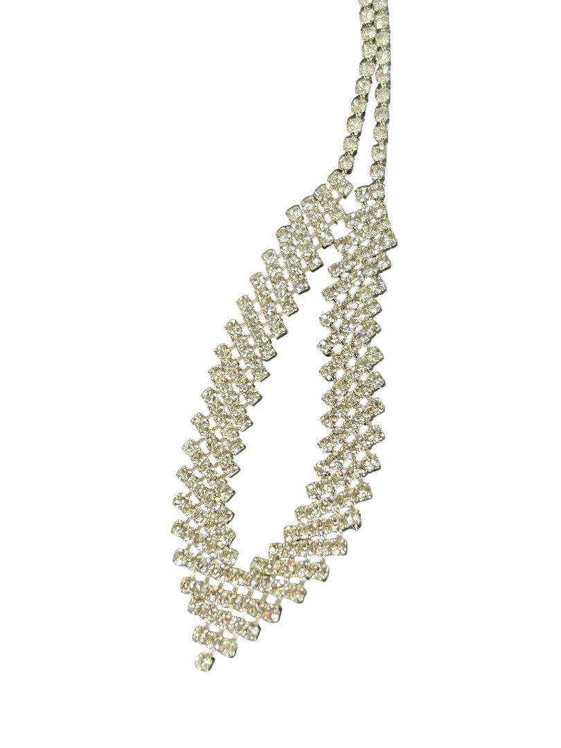 Claires Silvertone Rhinestone V-Necklace New Lobster Clasp 18-22 Inch