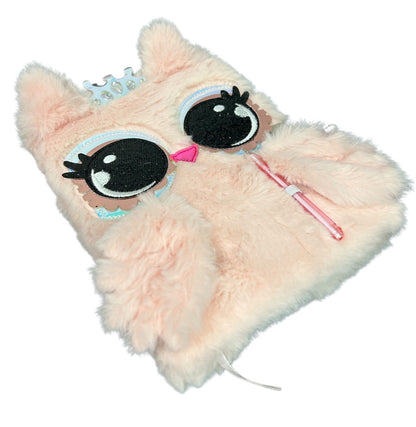 Claires New Plush Lined Journal Diary Locking Princess Owl 8 x 6 Inch