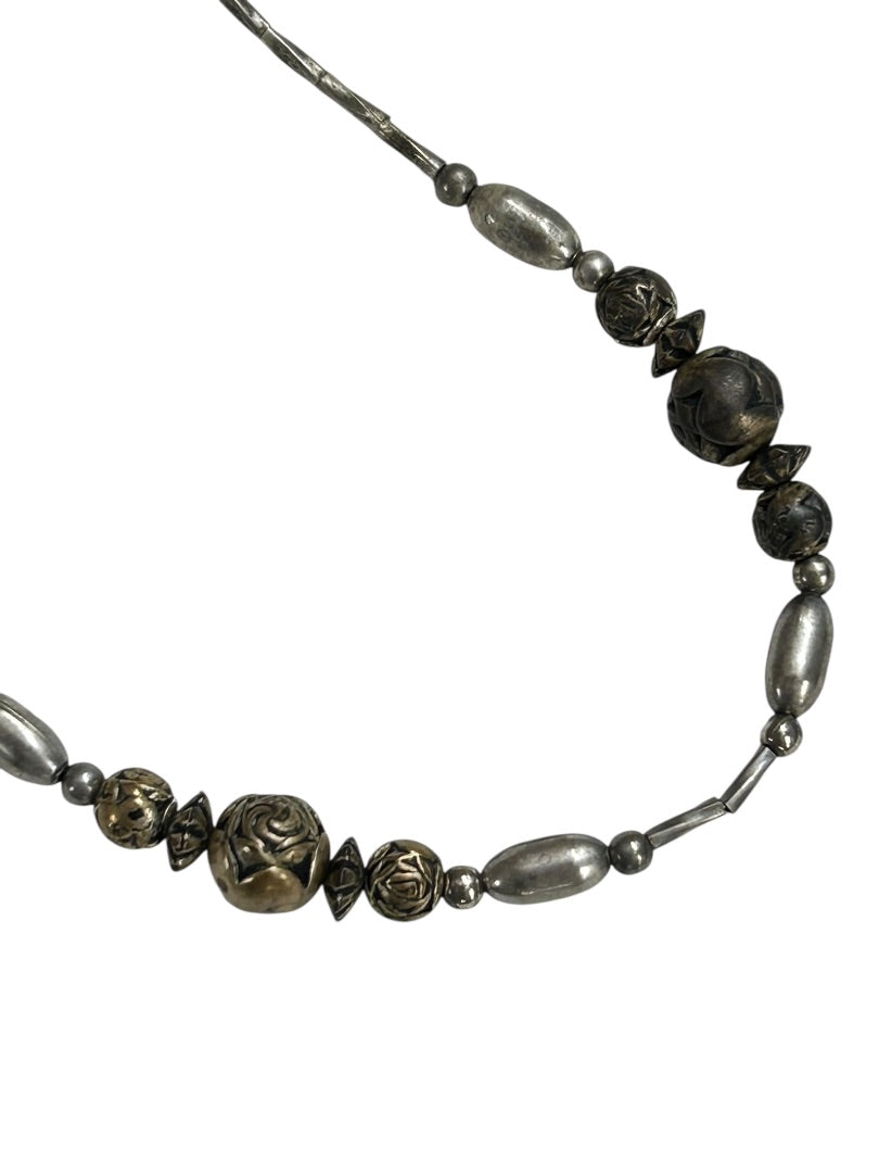 Vintage Mixed Metals 18 Inch Necklace Barrel Clasp Rose Beads